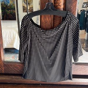 Bailey 44 off the shoulder, black blouse with gold medallion floral pattern